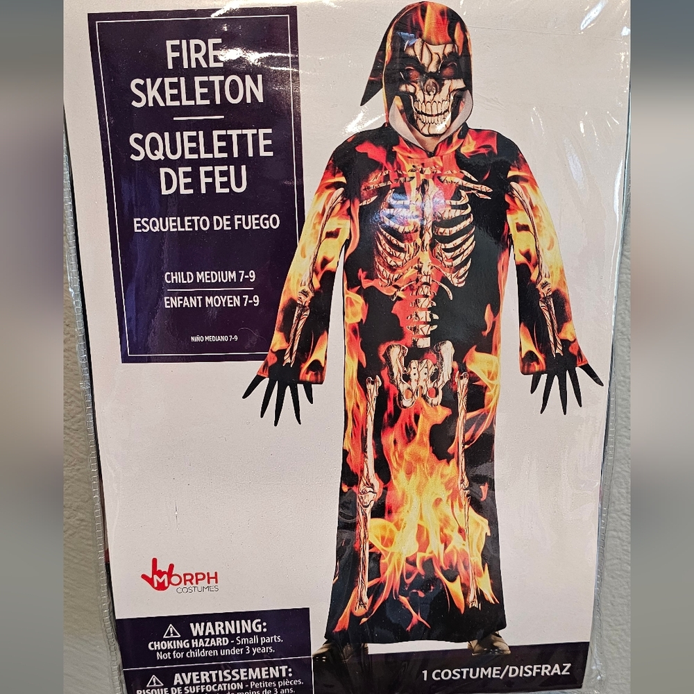 New Fire Skeleton Kids Costume (Child Medium 7-9)